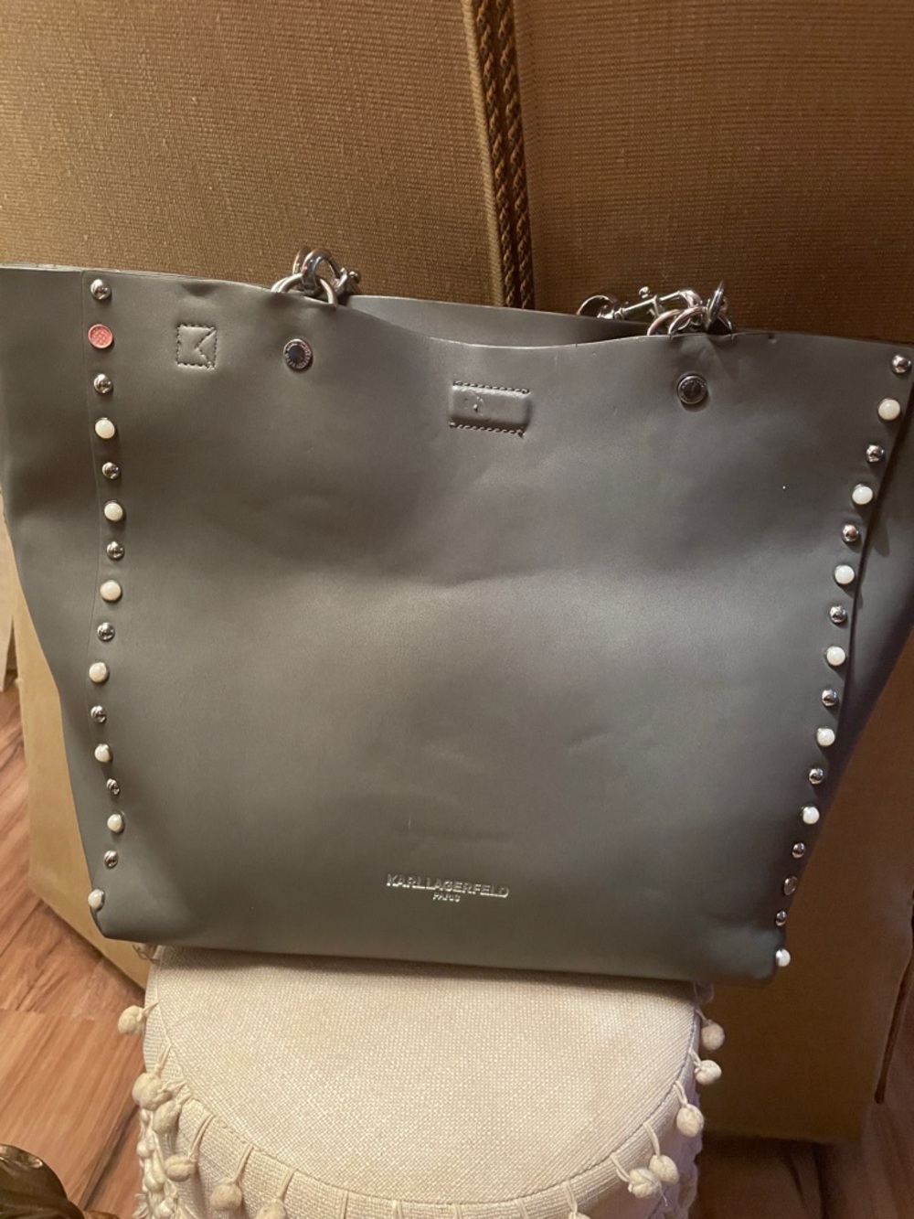 KARL LAGERFELD Studded Tote with Chain Straps
